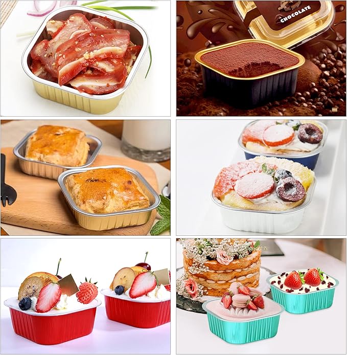 10oz/80pack Mini Cake Pans with Lids,LNYZQUS Small Foil Baking Tins Brownie Baking Cups,4”x4” Disposable Ramekins Jumbo Cupcake Muffin Pan Mini Aluminum Containers Holders-Black
