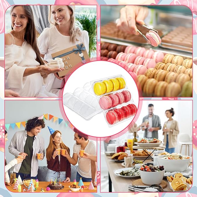 Sherr 24 Pcs Macaron Boxes Clear Plastic Macaron Storage Containers Macaroon Packaging Display Trays for Cookie, Wedding, Party Gifts