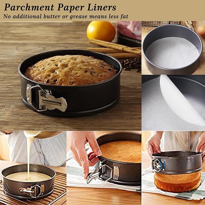 Springform Cake Pan Set of 3 Non-stick Leakproof Round Cheesecake Pan with Removable Bottom, Circle 3 Pieces 4" 7" 9" Springform Pans for Baking with 50 Pcs Parchment Paper Liners