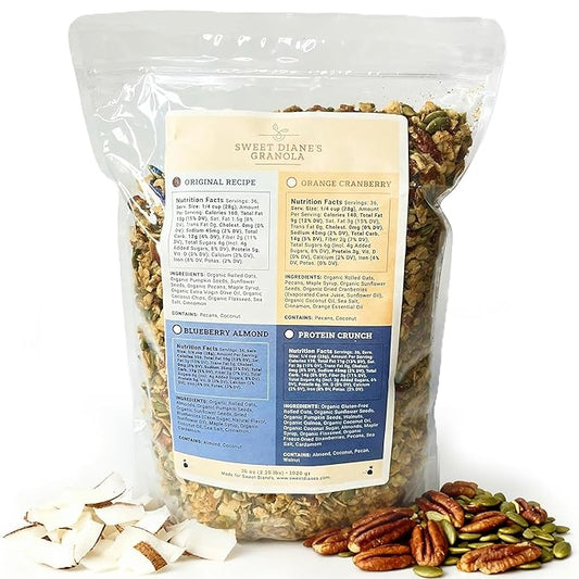 Sweet Diane’s Granola – Family Size (36 oz) Original Recipe Organic Granola, Low-Sugar, High-Fiber, Gluten-Free, Vegan, Delicious Breakfast and Snack Topper