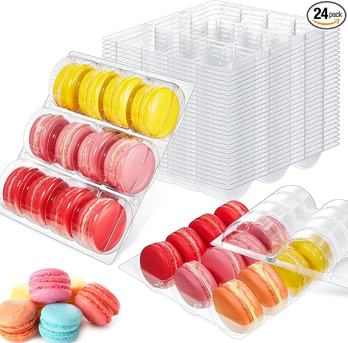 Sherr 24 Pcs Macaron Boxes Clear Plastic Macaron Storage Containers Macaroon Packaging Display Trays for Cookie, Wedding, Party Gifts