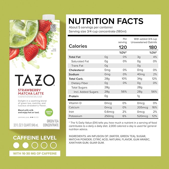 TAZO Tea Concentrate, Chocolate Chai Latte, Strawberry Matcha Latte, Iced Peach Mango 32 Fl Oz (2ea) (Variety Pack)