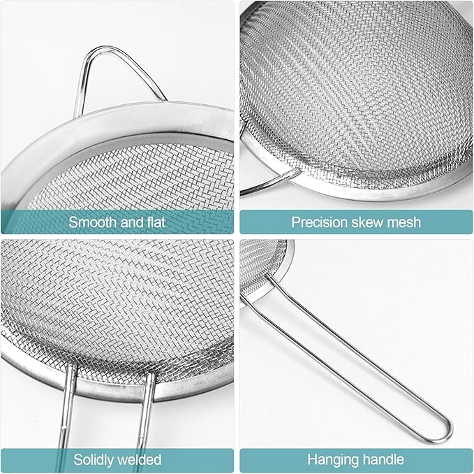 2 Pack Fine Mesh Strainer, Small Stainless Steel Sieves with Handles, for Steeping Loose Leaf Tea, Straining Cocktail, Juice and Sifting Flour, Powdered Sugar (2pcs)