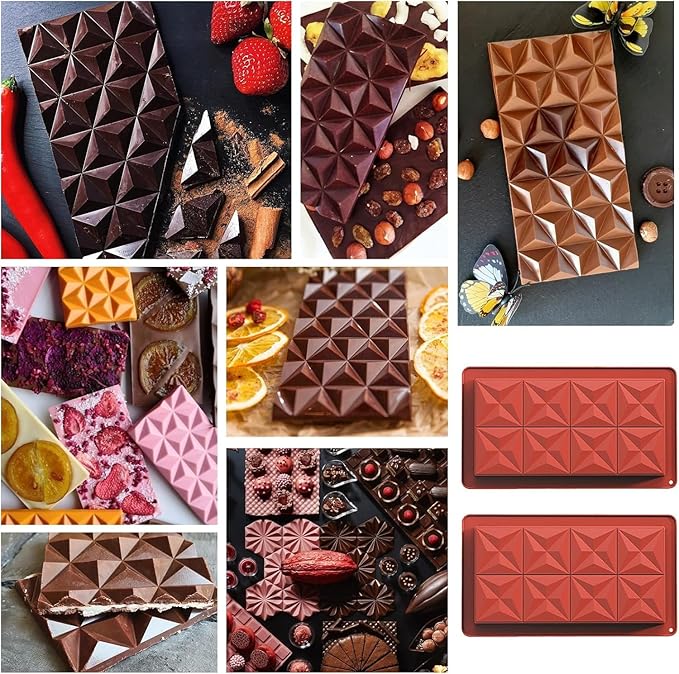 Dubai Chocolate Bar Molds 2 Pack,1.25 Inch Deep Large and Thick Silicone Chocolate Bar Molds for Stuffed Bar,Big Chocolate Candy Bar Mold for Filling Knafeh Pistachio Chocolate Bar Kit
