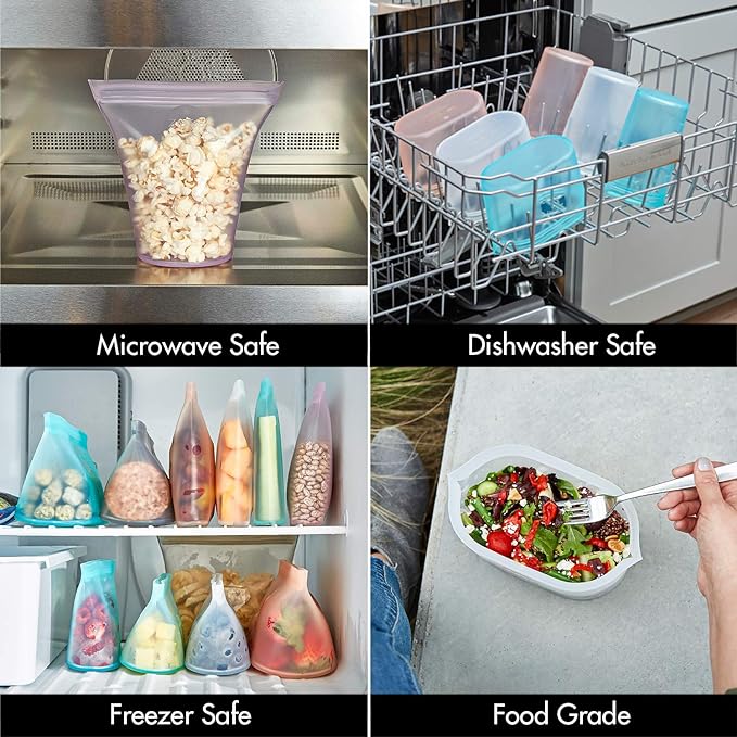 Zip Top Reusable Food Storage Bags | Medium Cup [Lavender] | Silicone Meal Prep Container | Microwave, Dishwasher and Freezer Safe | Made in the USA