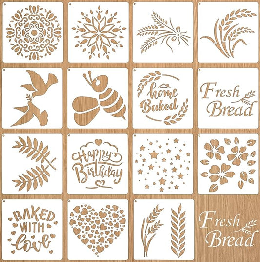 15Pcs Bread Stencils for Sourdough, Cake Stencils Mold Set for Bakery Supplies, Stencil Template for Bread Making Accessories, Gifts for Sourdough Bakers, Pie, Cookie birthday for Decorating（5.9*5.9in