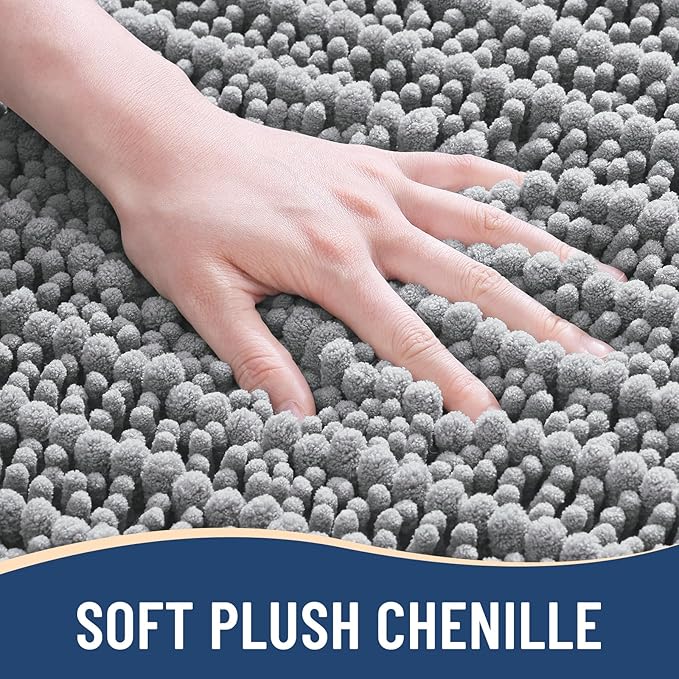 Arotive Luxury Chenille Bathroom Rug Mat, Extra Soft Thick Absorbent Shaggy Bath Rugs, Non-Slip Machine Wash Dry, Plush Bath Mats for Bathroom, Shower and Tub, 45x27, Light Grey