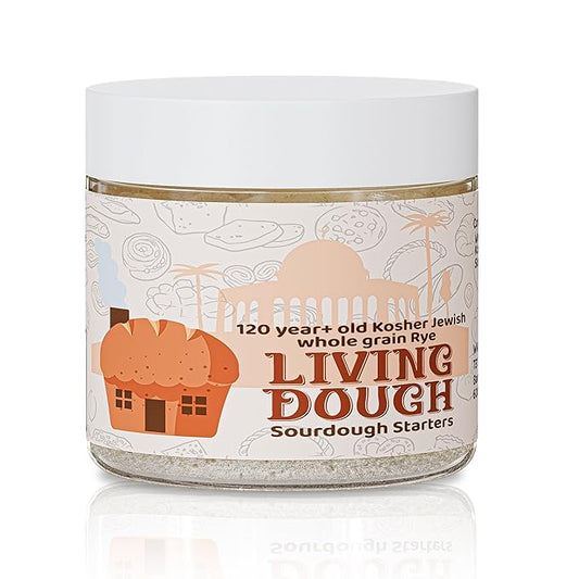 Living Dough - 120+ Year Old Jewish Whole Grain Rye Sourdough Starter Culture - Active & Live Organic Sourdough Starter for Baking - For Artisanal Bread, Pizza Dough, Waffles & More