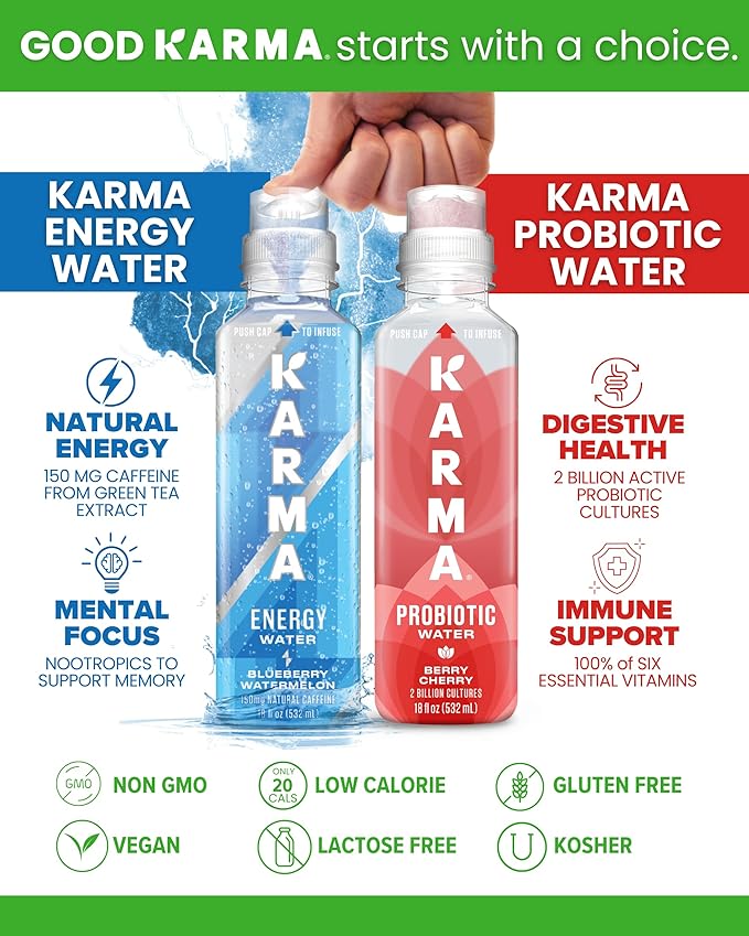 Karma Probiotic Water - 12 Pack, Blueberry Lemonade Drink - Immune & Gut Health Support