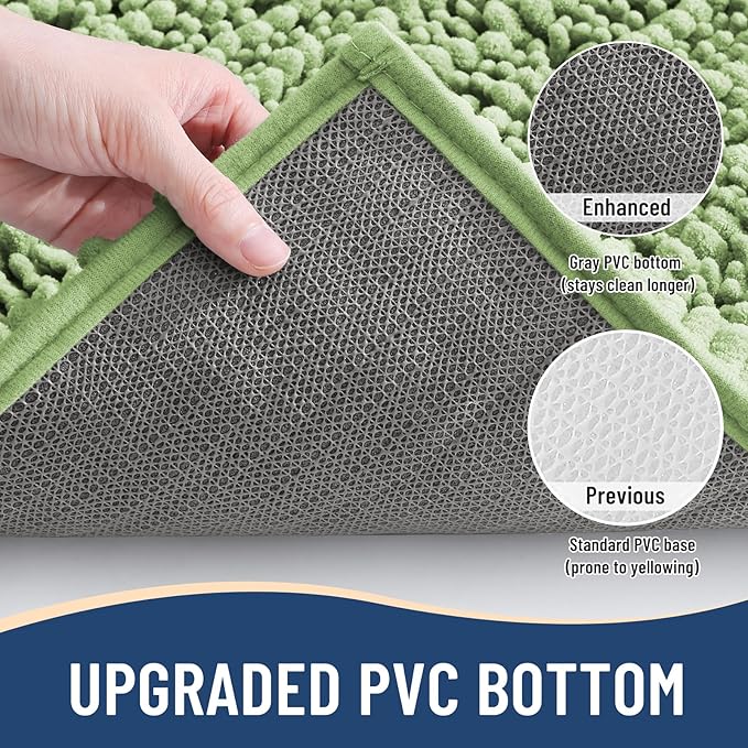 Arotive Luxury Chenille Bathroom Rug Mat, Extra Soft Thick Absorbent Shaggy Bath Rugs, Non-Slip Machine Wash Dry, Plush Bath Mats for Bathroom, Shower and Tub, 54x24, Sage Green