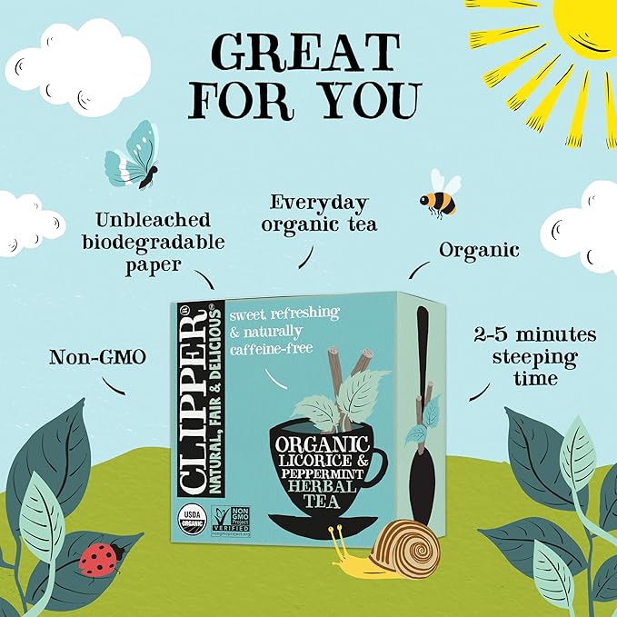 Clipper Tea Peppermint & Licorice Teabags – Caffeine Free, USDA Organic, Great Hot or Iced – Sweet, Refreshing, Natural, Fair & Delicious Sweet – 200 Tea Bags