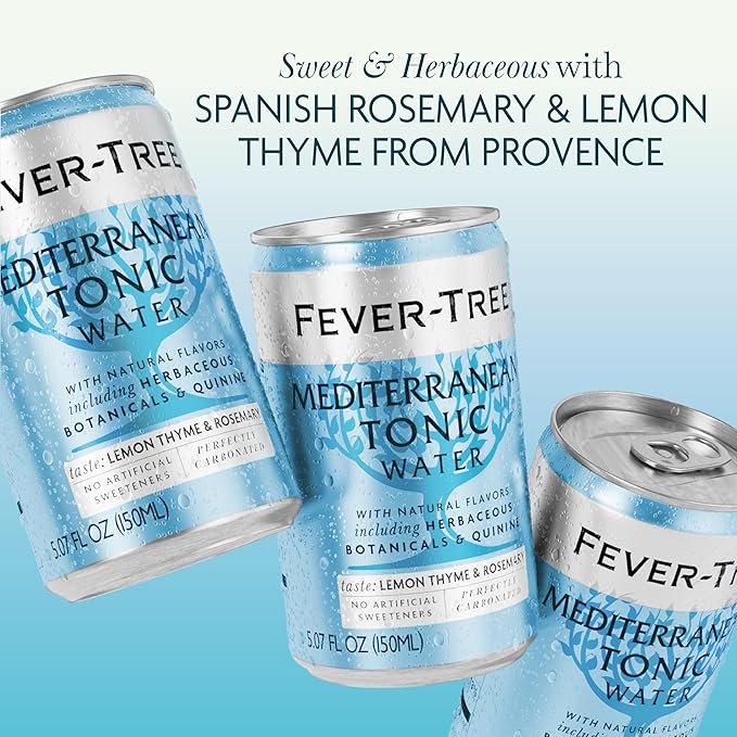 Fever-Tree Mediterranean Tonic Water - Premium Quality Mixer - Refreshing Beverage for Cocktails & Mocktails. Naturally Sourced Ingredients, No Artificial Sweeteners or Colors - 5.1 Fl Oz Cans - Pack of 8