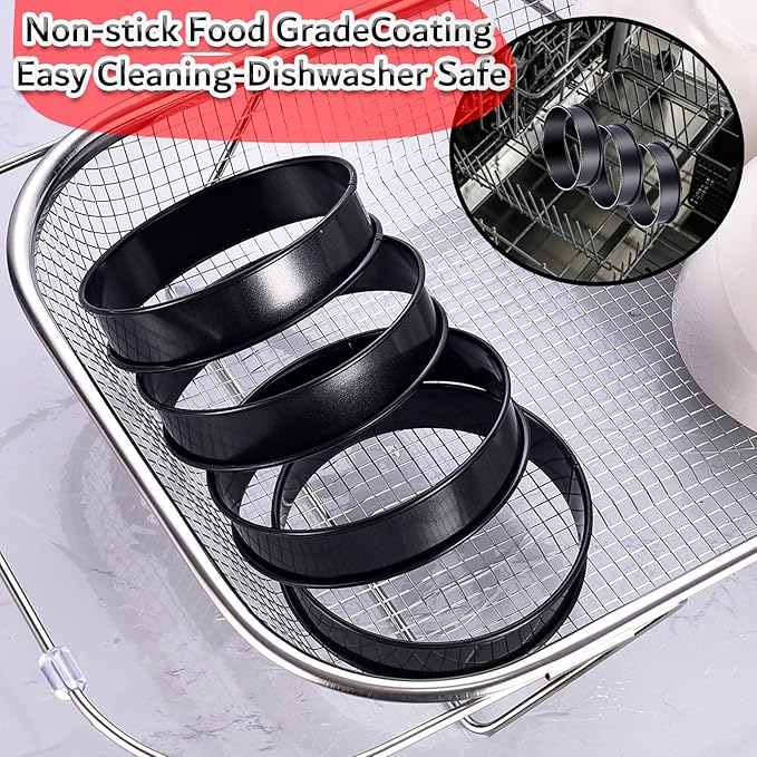 16Packs English Muffin Rings Crumpet Rings NONSTICK -3.15 Inch & 4 Inch Stainless Steel Double Rolled Tart Rings Round Black Metal Baking Cooking Pastry Ring Molds for cookies, pancakes, crumpets