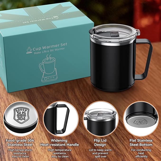 Coffee Mug Warmer & Mug Set for Desk, 36W Electric Coffee Mug Warmer with 16oz Cup, 1-12H Timer Auto Shut Off, 9 Temp Settings Heated Plate for Beverage Tea Water Milk, Coffee Lovers Gifts, Black