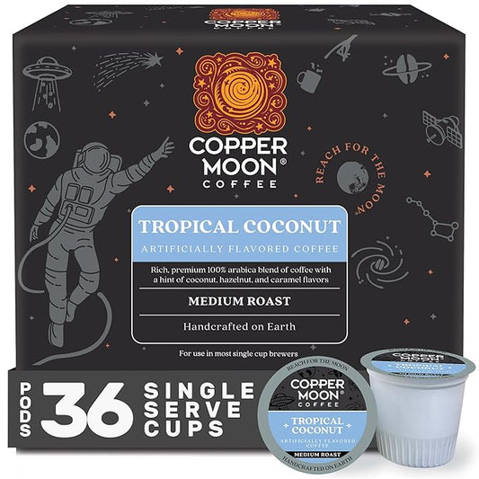 Copper Moon Single Serve Coffee Pods for Keurig K-Cup Brewers, Medium Roast, Tropical Coconut Blend, 12 Count(Pack of 3)