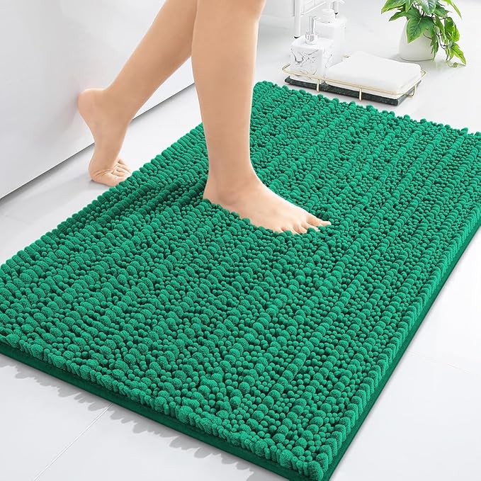 Arotive Luxury Chenille Bathroom Rug Mat, Extra Soft Thick Absorbent Shaggy Bath Rugs, Non-Slip Machine Wash Dry, Plush Bath Mats for Bathroom, Shower and Tub, 24x16, Emerald