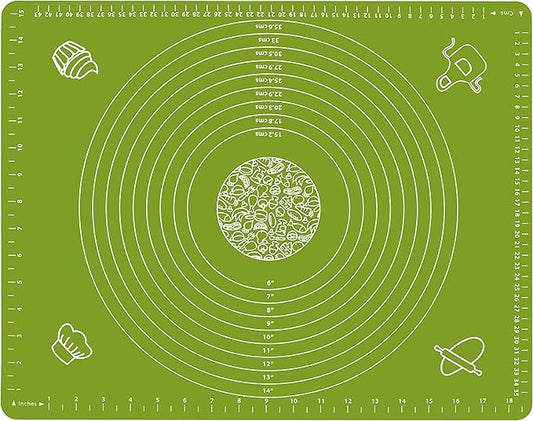 Silicone Baking Mat for Pastry Rolling Dough with Measurements, 19.7" x 15.7" BPA Free Non stick and Non Slip Green Table Sheet Baking Supplies for Bake Pizza Cake