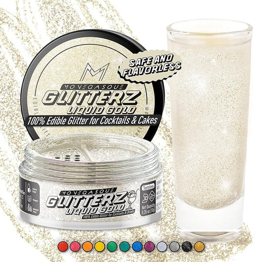 MONÉGASQUE Gold Iridescent Edible Glitter for Drinks 10g – Liquid Gold Edible Glitter for Cakes & Cocktails – Halloween Cocktail Drink Shimmer Sparkles – Decorating Sprinkles for Cupcakes & Cake