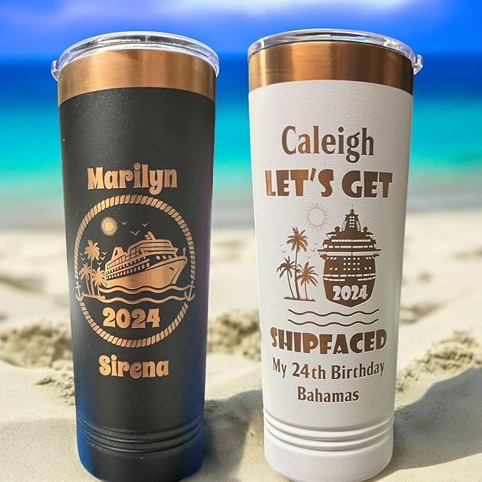 Personalize 20oz Skinny Tumbler: Engraved, Stainless Steel, Insulated, Leak-Proof Lid & Straw, Hot/Cold for Hours, Ideal for Coffee, Water, Wine, Gift for Birthdays, Weddings, Cruise Ships, 25 designs