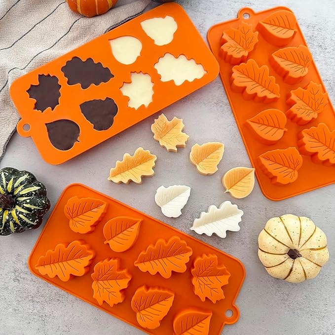 3Pack Fall Chocolate Mold.Maple Leaf Silicone Candy Mold Thanksgiving Ice Cube Molds Autumn Theme Thanksging Baking Molds for Jello Soap Candle Cake Cupcake Decoraion