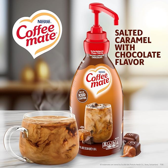 Nestle Coffee mate Coffee Creamer, Salted Caramel Chocolate, Concentrated Liquid Pump Bottle, Non Dairy, No Refrigeration, 50.7 oz (Pack of 2)