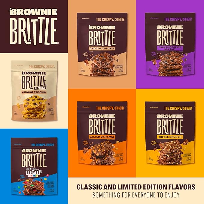 Brownie Brittle – Chocolate Chip Blondie Thin and Crispy Sweet Snacks (Pack of 6, 5 oz), Rich Gourmet Brownie Bites Dessert