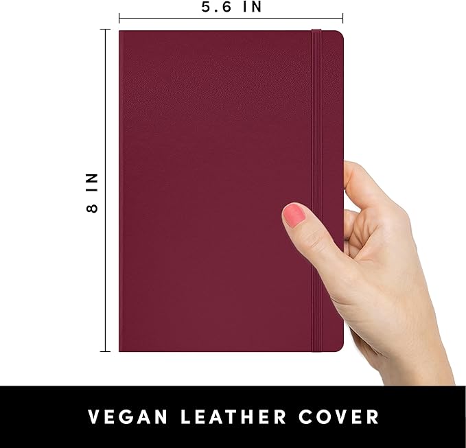 PAPERAGE Lined Journal Notebook, (Burgundy), 160 Pages, Medium 5.6 in x 8 in - 100 GSM Thick Paper – Hardcover Journaling Notebook for Work, School & Note Taking