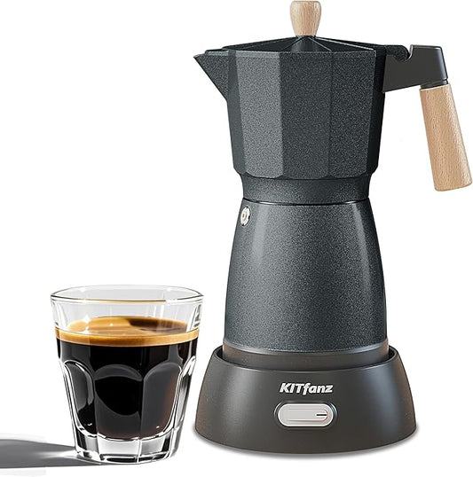 Electric Espresso Coffee Maker, Italian Coffee Pot, Electric Moka Pot, Cuban Coffee Maker, Portable Cafeteras Electricas Espresso Makers with Detachable Base 3 or 6 Cup (Grey)