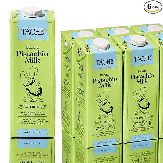 Táche Unsweetened Barista Pistachio Milk, Plant-Based Pistachio Creamer for Coffee and Lattes, Frothy, Vegan Pistachio Cream with No Added Oil, Dairy-Free Milk Alternative, (32oz, 6-Pack)
