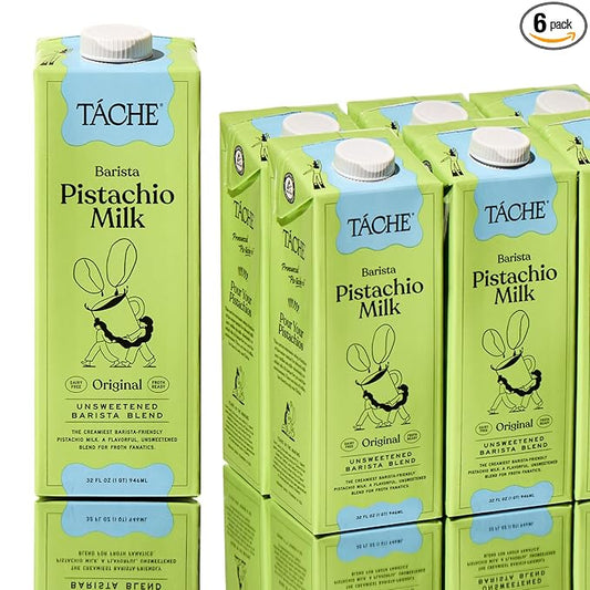 Táche Unsweetened Barista Pistachio Milk, Plant-Based Pistachio Creamer for Coffee and Lattes, Frothy, Vegan Pistachio Cream with No Added Oil, Dairy-Free Milk Alternative, (32oz, 6-Pack)