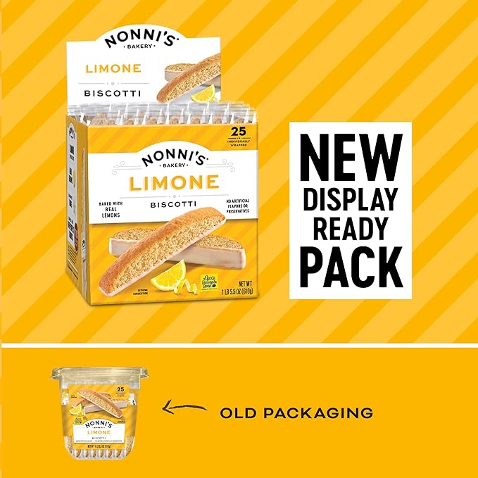 Nonni's Limone Lemon-Iced Biscotti Cookies – Individually Wrapped Italian Tea-Time Snack, Crunchy Twice-Baked, 110 Cal Each, 21.5 oz Carton, 2 Pack