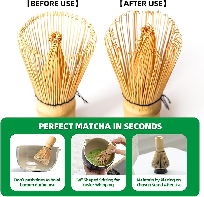 TEANAGOO Matcha Whisk Set, Bamboo Matcha Whisk (Chasen), 4 Pcs Traditional Starter Matcha Set, Scoop (Chashaku) Tea Spoon Whisk Holder, Matcha Accessory, Bamboo Whisk For Matcha Tea (100prongs)