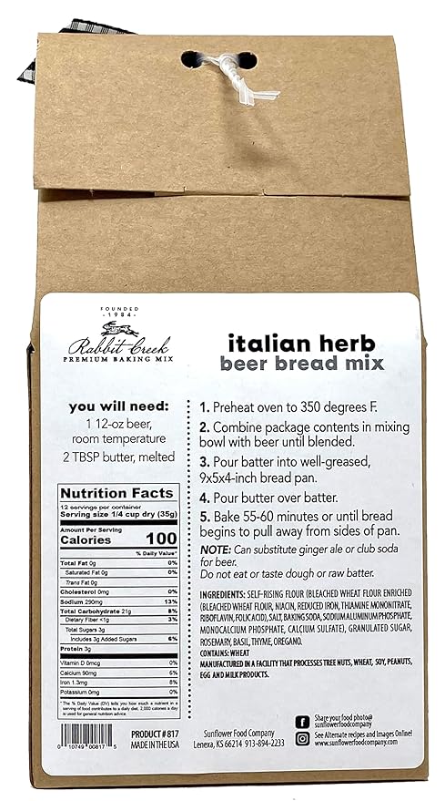 Rabbit Creek Beer Bread Mix Variety Pack of 2 – Classic Beer Bread and Italian Herb Beer Bread Mix, Easy to Make, Breadmaker Not Needed