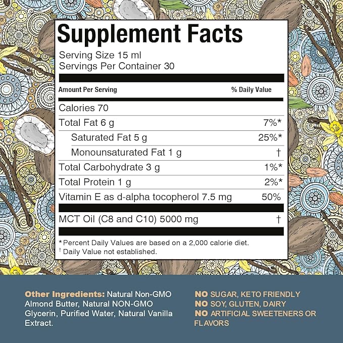 MCT Oil Blend – Vanilla | Keto-Friendly Liquid for Energy & Focus | Dairy-Free, Sugar-Free, Gluten-Free, Vegan | 30 Servings