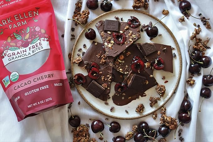 Lark Ellen Farm Cacao Cherry Grain-Free Granola Clusters, Organic Vegan Nut and Seed Mix, Gluten-Free Crunchy Bites for Snack, Breakfast, or Yogurt, 8 oz, 2 Pack