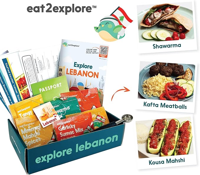 eat2explore Cooking Kits for Kids – Interactive & Educational Kids Cooking Sets Real for Ages 5 and Up,3 Recipe Cards & Global Ingredients – Fun Gift for Young Chefs (Lebanon Edition)