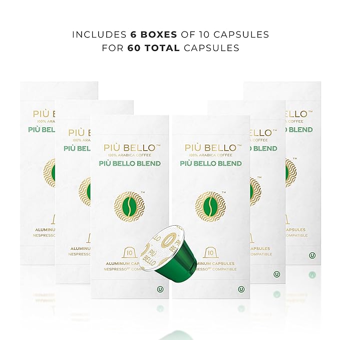 Piu Bello Blend Espresso Coffee Pods for Nespresso Original Machines – Compatible Capsules Pack – Rich & Balanced Taste – Strong Italian Espresso Flavor – Kosher Certified (60 Count, Single Flavor)