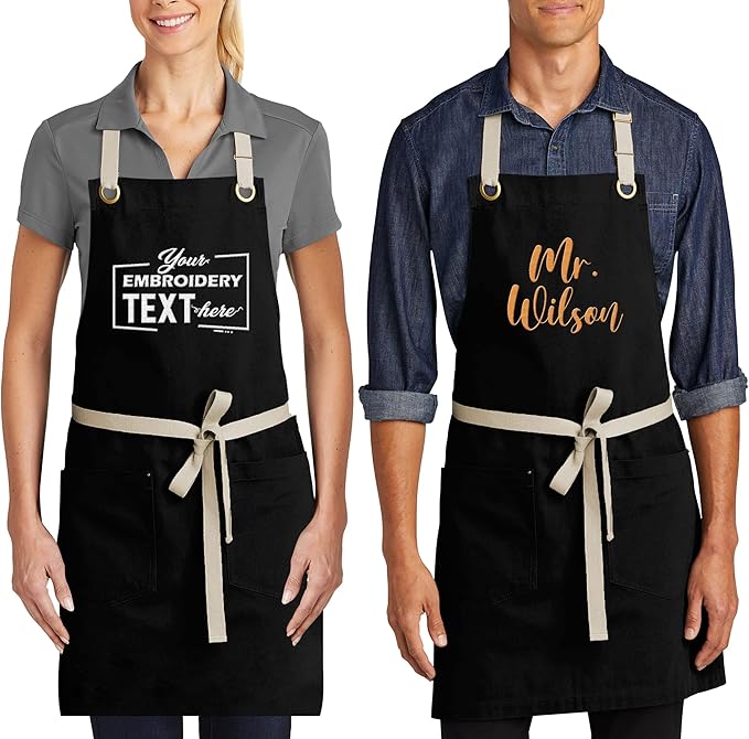 TEEAMORE Custom Embroidered Kitchen Apron Add Your Name Logo Design Cooking Baking Kitchen Chef Apron Gifts