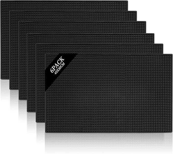 6 Pcs Rubber Bar Mat for Countertop 18 x 12 Inch Coffee Bar Mats Non Slip Silicone Bars Mats for Bartending,Drying Spill Mats for Restaurants,Black