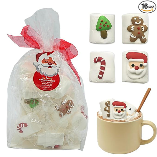 4E's Novelty Christmas Decorated Marshmallow Large Individually Wrapped 16 Pcs - Large Christmas Marshmallows for Hot Chocolate Toppers, Marshmallow Treat Toppings for Hot Cocoa Bar Supplies, Christmas Candy for Kid Adults 4.2oz