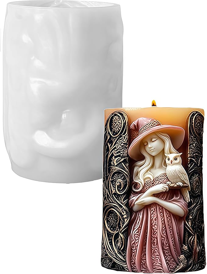 Witch Cylinder Silicone Candle Mold for Candle Making,Pillar Casting Silicone Molds for Resin Casting,Scented Candle, Soap,Silicone Molds for Home Decor,Resin Craft Gifts (C)