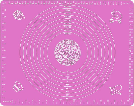Silicone Baking Mat for Pastry Rolling Dough with Measurements, 19.7" x 15.7" BPA Free Non stick and Non Slip Pink Table Sheet Baking Supplies for Bake Pizza Cake