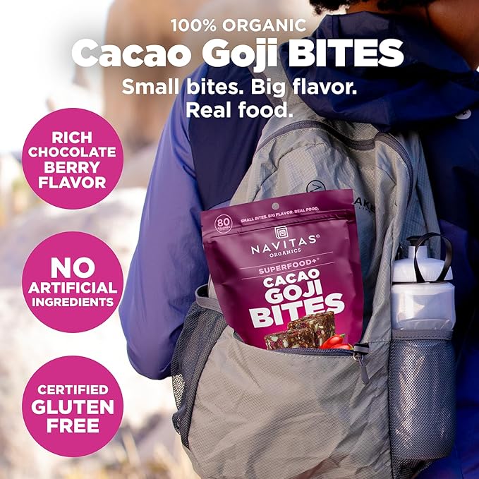 Navitas Organics Superfood Power Snacks, Cacao Goji, 8 oz. Bag, 11 Servings — Organic, Non-GMO, Gluten-Free