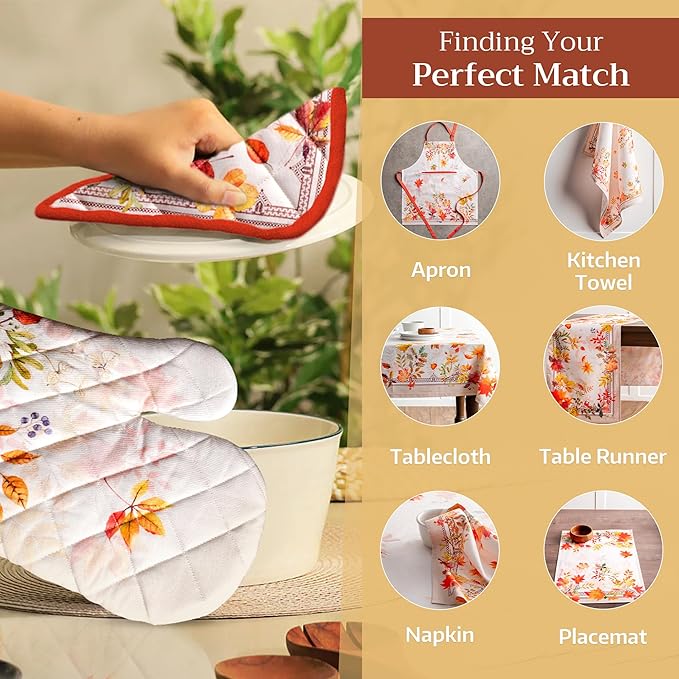 Maison d' Hermine 100% Cotton Oven Mitt & Pot Holder Set (7.5"x13" & 8"x8") Heat Resistant BBQ Cooking Gloves with Loop, Baking, Grilling, Kitchen, Handling Hot Pans (Amarante)