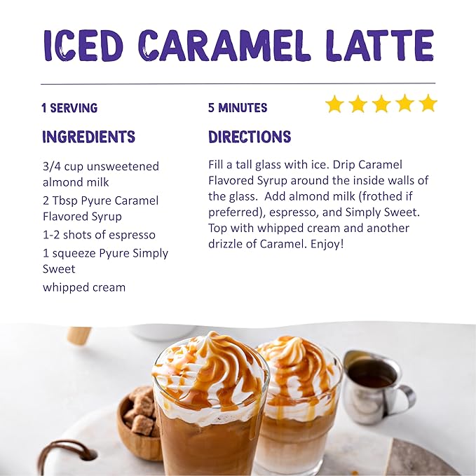 Pyure Organic Caramel Flavored Syrup, Zero Sugar, 1 Net Carb Keto Syrup, Gluten-Free, Organic Plant-Based Sugar Free Caramel Syrup for Vegan Keto Friendly Food, 14 Oz (Pack of 5)