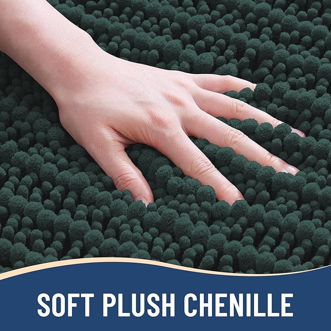 Arotive Luxury Chenille Bathroom Rug Mat, Extra Soft Thick Absorbent Shaggy Bath Rugs, Non-Slip Machine Wash Dry, Plush Bath Mats for Bathroom, Shower and Tub, 30x20, Dark Green