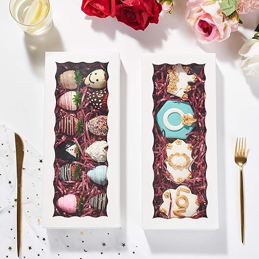 24PCS 12 x 5 x 1.5 inches Auto-Popup One Piece Premium Macaron Boxes for 12, Cookie Boxes for Gift Giving, Bakery Box for Holiday Cookie Gift Sets