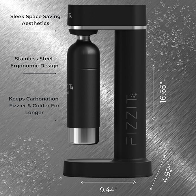 FIZZIT Spärklí Black Carbonated Water Soda Maker Bundle – Includes 1 Black Stainless Steel Bottle, 1 White Stainless Steel Bottle & 2 CO? Cylinders – Premium Sparkling Water Maker for Home & Kitchen