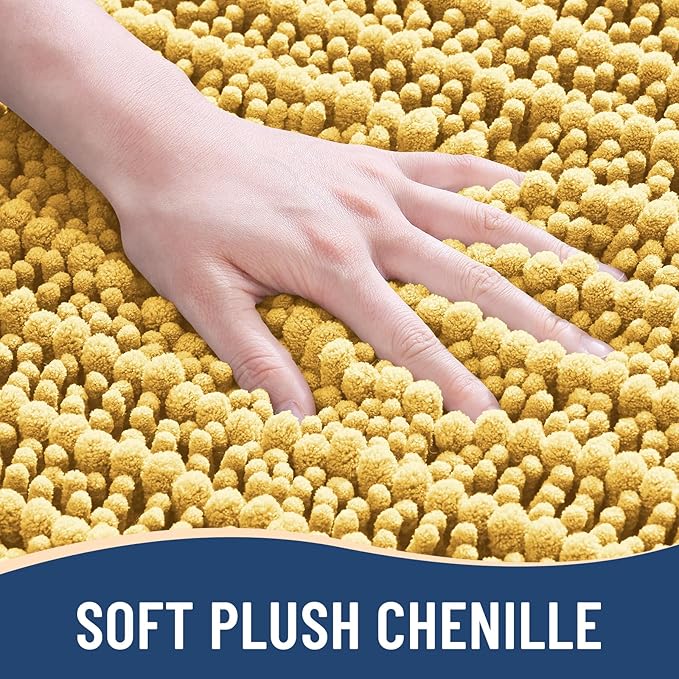 Arotive Luxury Chenille Bathroom Rug Mat, Extra Soft Thick Absorbent Shaggy Bath Rugs, Non-Slip Machine Wash Dry, Plush Bath Mats for Bathroom, Shower and Tub, 40x24, Yellow