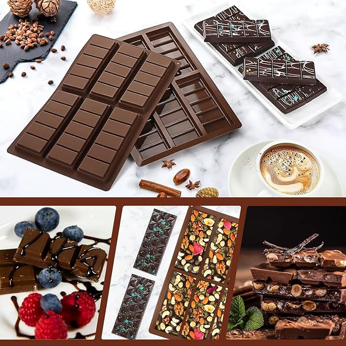 Chocolate Bar Mold, Silicone Thick Chocolate Bar Molds for Dubai Chocolate Bar Pistachio, Break Apart Candy Bar Mold for Stuffed Bars Knafeh Chocolate Bar Kit